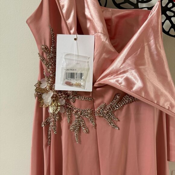 MAC DUGGAL Embellished One Shoulder Asymmetrical Gown in Rose 6 NWT - Picture 11 of 16
